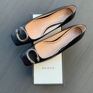 GUCCI Dionysus Black Leather Flats  Size 39.5/US 9